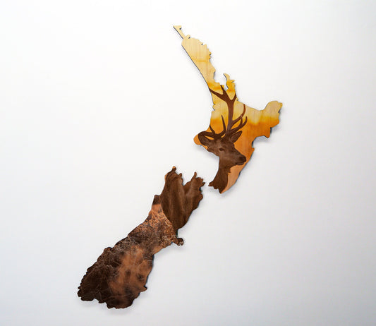 Stag Sunset NZ Wood Print - revamped-records - vinyl-record-art